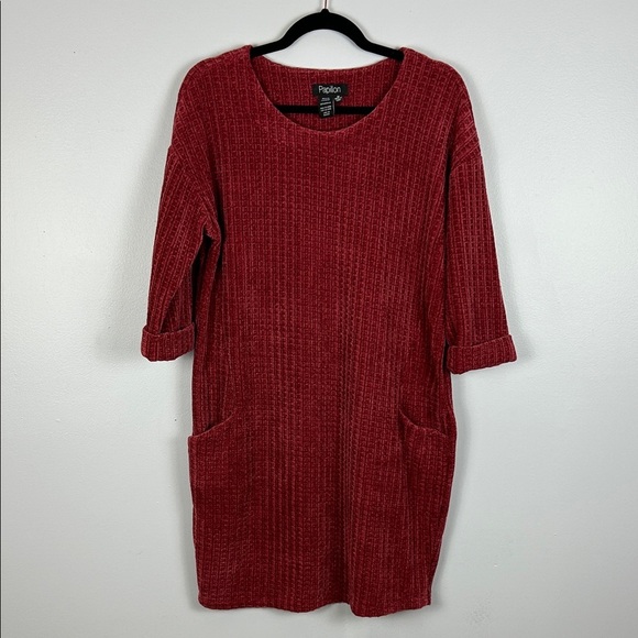 Papillon Academia Textured Knit 3/4 Sleeve Sweater Dress Medium Red Pockets - Picture 3 of 15